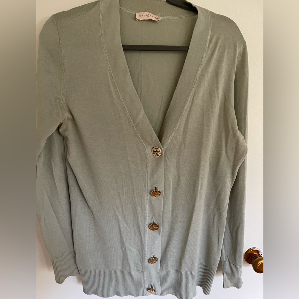 Tory Burch cardigan in light sage green color - Large